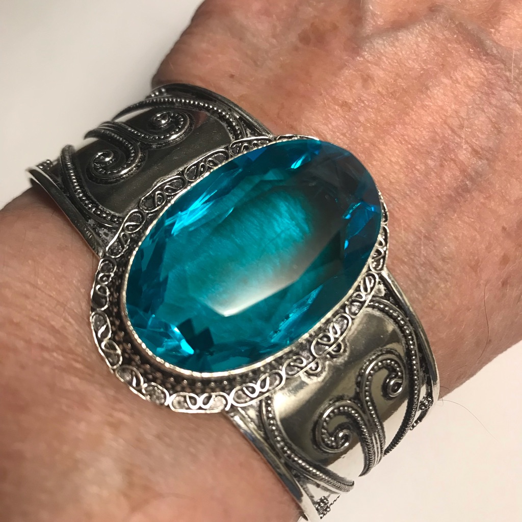 Blue Topaz 925 Sterling Silver Cuff Bracelet 115$